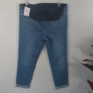 Maternity Indigo Blue Cropped Jeans with Black Stretch Waistband